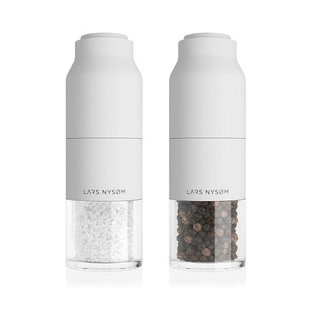 LARS NYSØM Stainless Steel Salt and Pepper Mill Set with Adjustable Ceramic Grinder I Manual Spice Mill Set (Snow White)