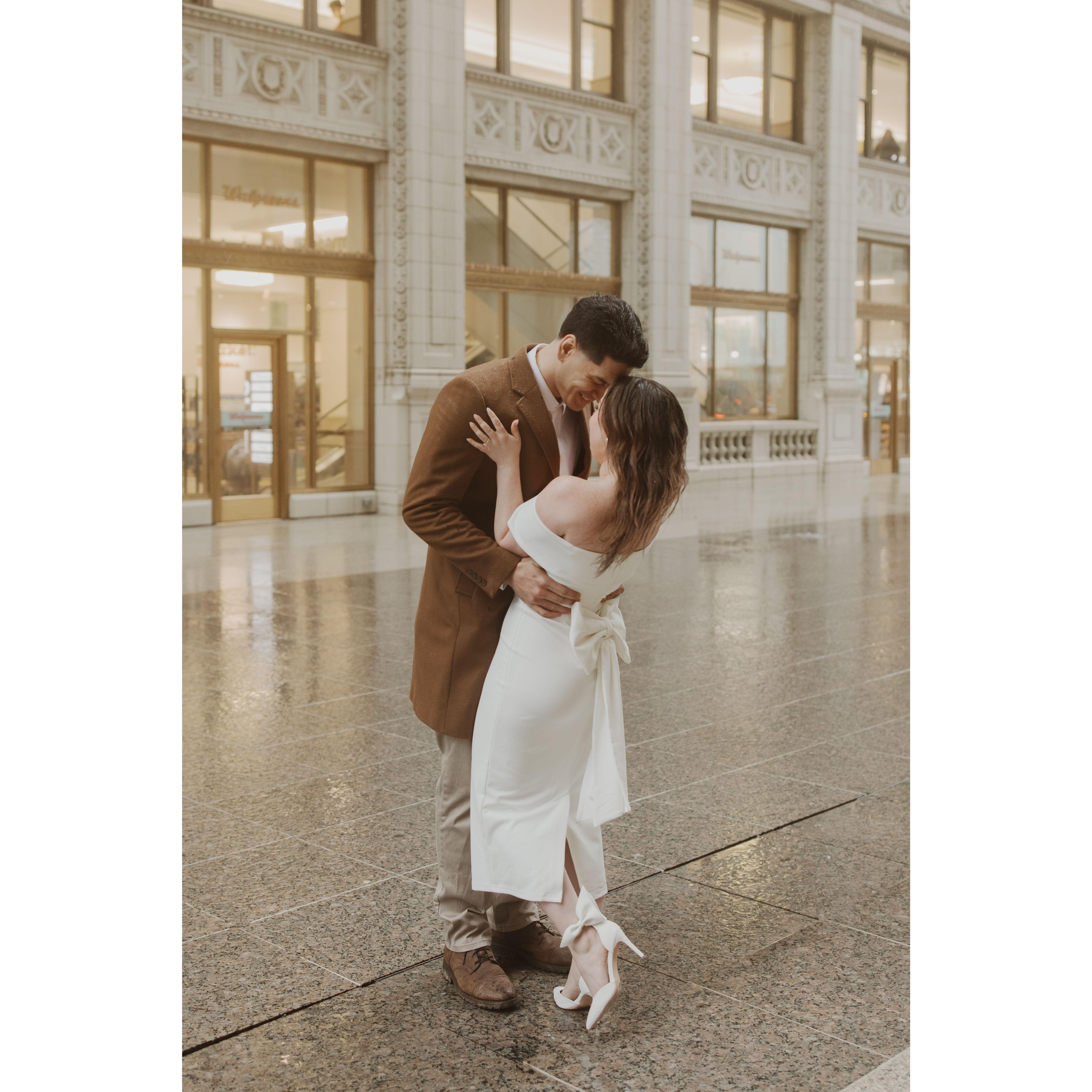 Our first attempt at engagement photos in Chicago and it rained!