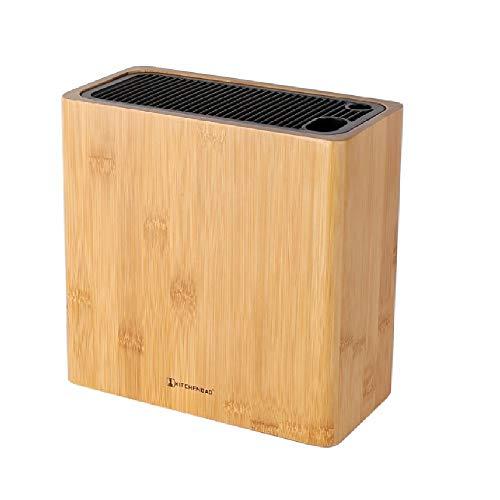 KITCHENDAO XL Bamboo Universal Knife Block with Slots for Scissors and Sharpening Rod - Knife Holder For Safe, Space Saver Knives Storage - Unique Slot Design to Protect Blade - Eco-friendly Bamboo