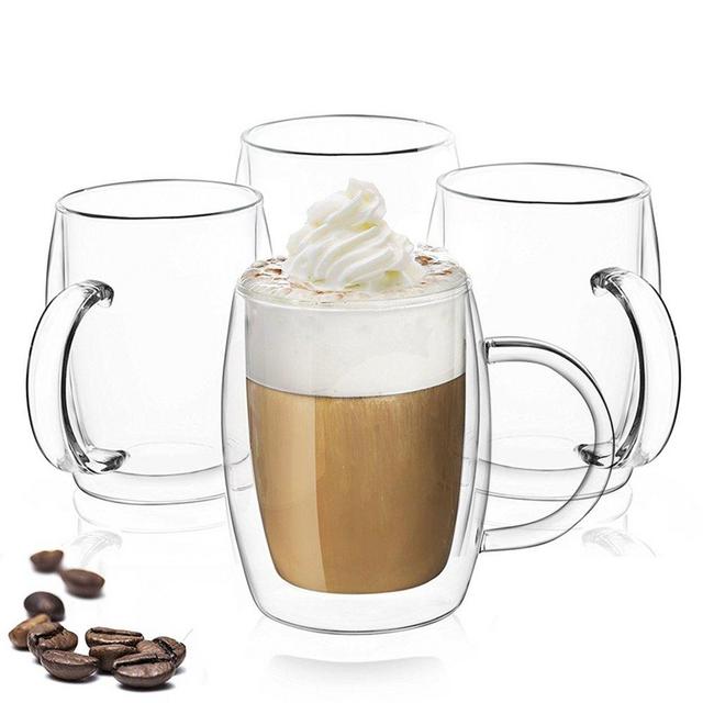 JoyJolt Double Wall Glasses 13.5-Ounce Insulated Mugs Double Walled Glass Cups For Coffee Tea Set of 4