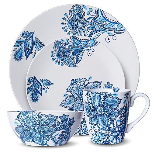 Pfaltzgraff 5229618 Arden 16-Piece Porcelain Dinnerware Set, Service for 4, Blue/White
