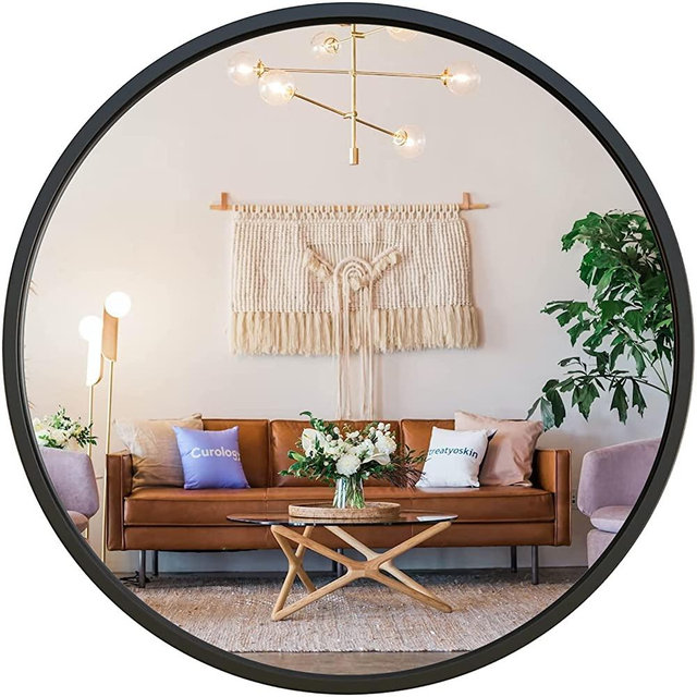 G-LEAF 24 inch Round Mirror, Circle Wall Mirror for Bathroom Vanity, Entryway Living Room, Matte Black Metal Frame for Home Decor