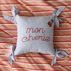 Mon Cherie Textural Striped Embroidered Throw Pillow