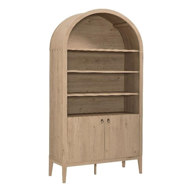 Modway Nolan Tall Arched Storage Display Cabinet in Light Oak - 74 Inch Arch Bookshelf with Open and Closed Shelving - Modern Accent Cabinet for Living Room, Dining Room