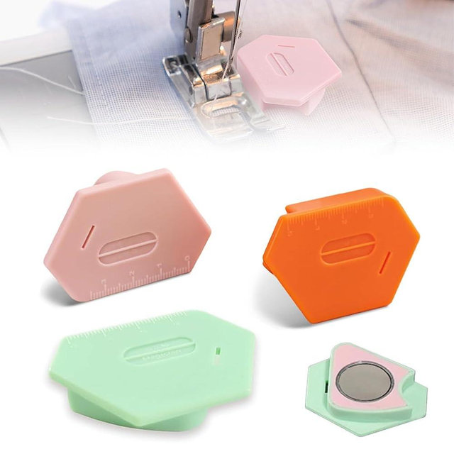 3 Pack Magnetic Seam Guide for Sewing Machine, 2025 Upgraded Multifunctional Polygonal Hemmer Guide with Scale, Universal Sewing Accessories Supplies for Magnet Making Machines (3color)