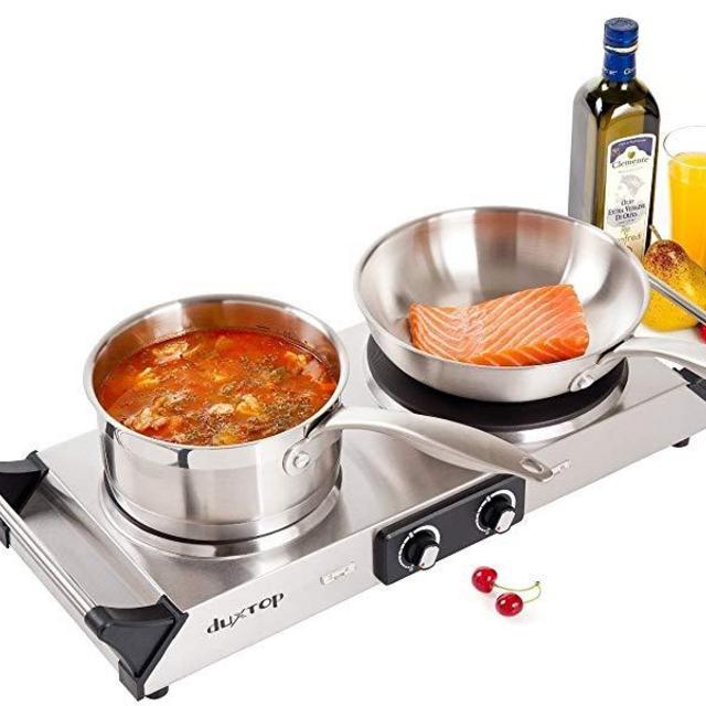 Duxtop Hot Plate Double Cast-Iron Electric Burner Cooktop with Adjustable Temperature Control, 1800W, Metal Housing, Indicator Light (2 Years Warranty)