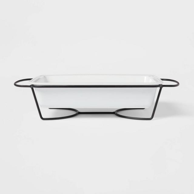 3qt Porcelain Beaded Rim Baking Dish White with Metal Rack - Threshold™