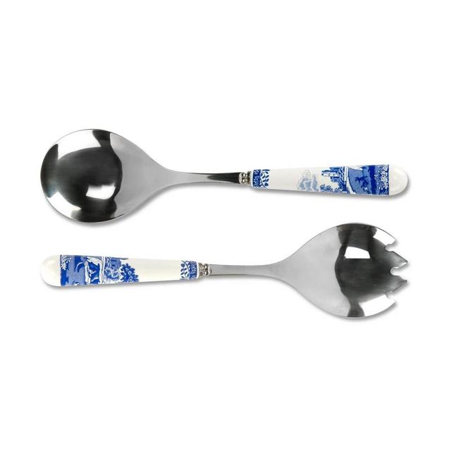 Spode Blue Italian Set of 2 Salad Servers, 10", Blue & White