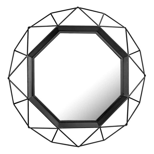 Stonebriar Decorative 28 Inch Black Geometric Metal Frame Hanging Wall Mirror with Mounting Brackets, 28.3" x 28.3"