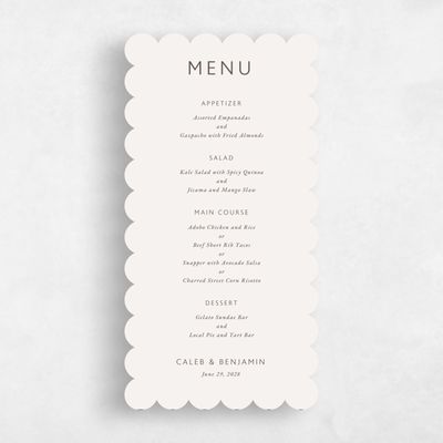 White Scalloped Wedding Menu - Anacostia