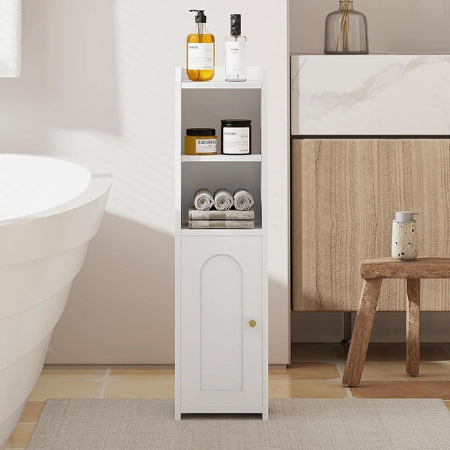Hzuaneri Bathroom Storage Cabinet, Corner Floor Cabinet with Doors and Adjustable Shelf, Narrow Toilet Paper Cabinet, Bathroom Organizer for Small Spaces, White BC19703X
