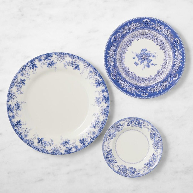 English Floral 12-Piece Dinnerware Set, Blue