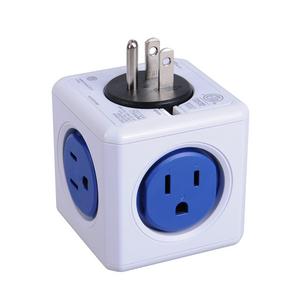 [New Version] PowerCube 4 Outlets Dual USB Port Surge Protector Wall Adapter Power Strip with Resettable Fuse, Cobalt Blue