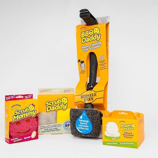 Scrub Daddy Household Cleaning Supplies - The Microfiber BBQ Bundle - Includes 2 Microfiber Towels, 1 Grill Brush & PowerPaste Cleaning Paste with 1 Scrub Mommy Sponge