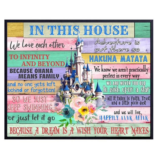 Magical Quotes Wall Art 11x14 - Castle Wall Decor Inspirational Movie Sayings - No Worries Family Rules Sign - Princess Room Decor for Girls Bedroom, Kids Art Magical Prints, Colorful Home Decoration