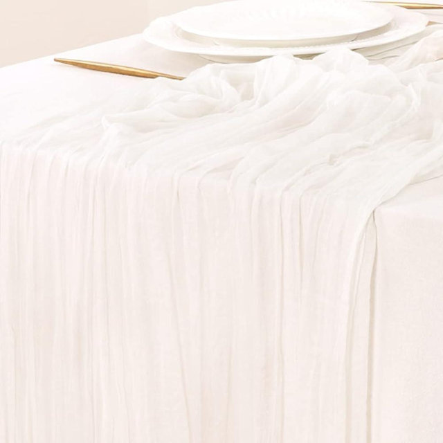 Socomi Fall Thanksgiving Table Runner Cheesecloth Table Runner 120 inch 10FT Boho Rustic Gauze Table Runner for Wedding Party Baby Shower Fall Decor Ivory White 3pcs