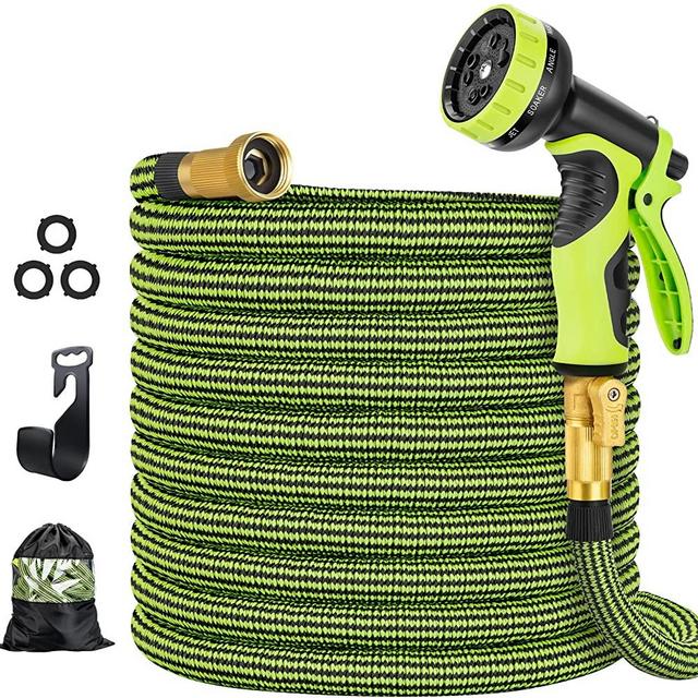 HOSPAIP Garden Hose 50 ft Water Hose with 10 Function Hose Nozzle, Expandable Garden Hose with Hose Holder, Flexible Lightweight Water Pipe with Brass Fittings, Expanding Car Wash Hose (Green)