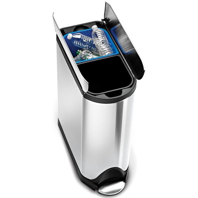 simplehuman Brushed Stainless Steel 40 Liter Fingerprint Proof Dual Recycler Butterfly Trash Can