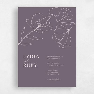 Dark Mauve, Purple Wedding Invitation - Emeline Bloom