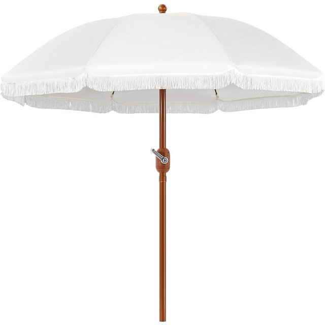 Yaheetech 9ft Patio Umbrella with Tassels, Fringe Portable Beach Umbrella, Umbrella Outdoor Patio with Crank Operating Mechanism, Tilting Aluminum Pole, Fiberglass Ribs For Garden, Pool, Cream