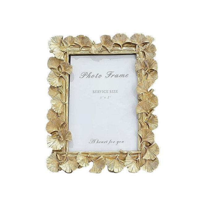 LONG XIN SERIES 1PCS 5X7 Inch Ginkgo Leaves Decoration Photo Frame Vintage Photo Frame Resin Picture Frame for Home Decor Old Fashioned Gorgeous Photo Gallery Art Decor (Gloden)