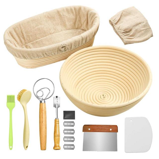 Arvgoki Sourdough Bread Proofing Making Baking Tools Supplies, Banneton Proofing Basket Set of 2, Bread Kit, Bakers Gifts, A Complete Bread Making Kit