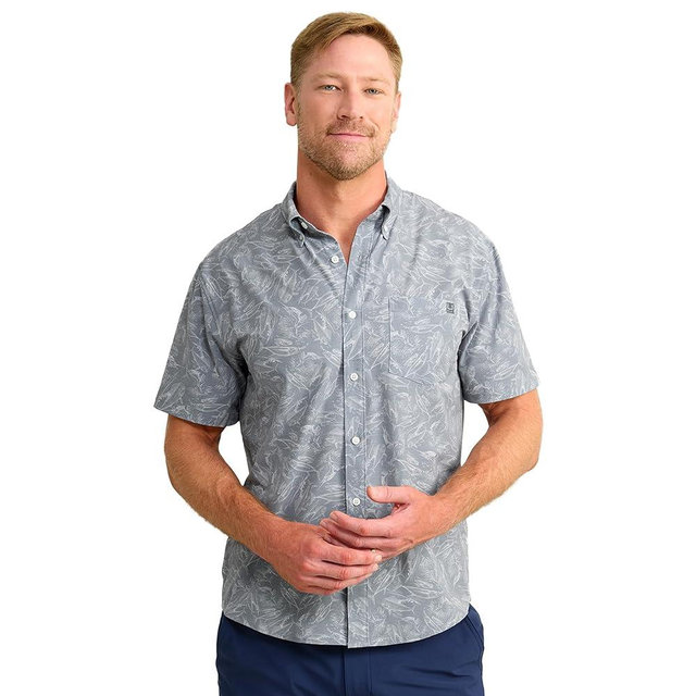 HUK Mens Kona Solid Short Sleeve Fishing Button Down Shirt for Men, Fresh Salmon, 3X-Large