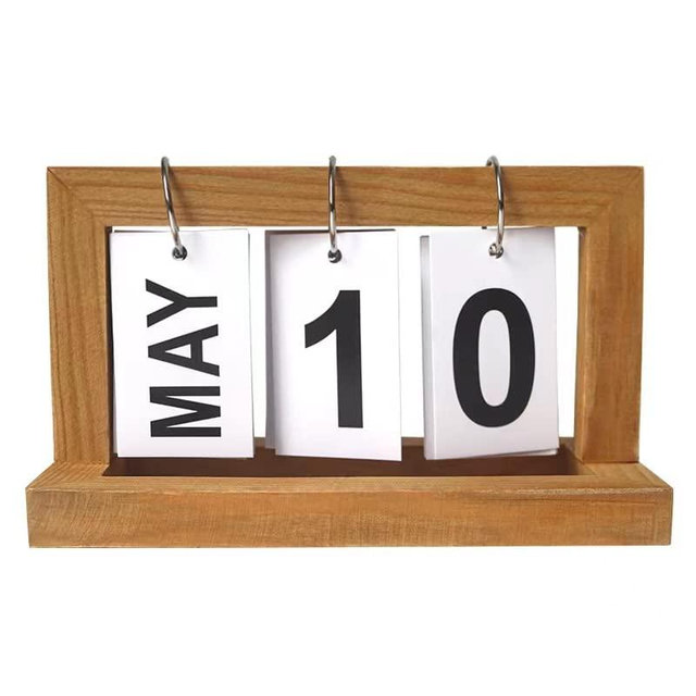 Wooden Perpetual Desk Calendar, Wood Desktop Perpetual Flip Calendar Desk Decor Calendar Reusable Vintage Desktop Calender for Office Desktop Home Decro Ornaments(Log color)