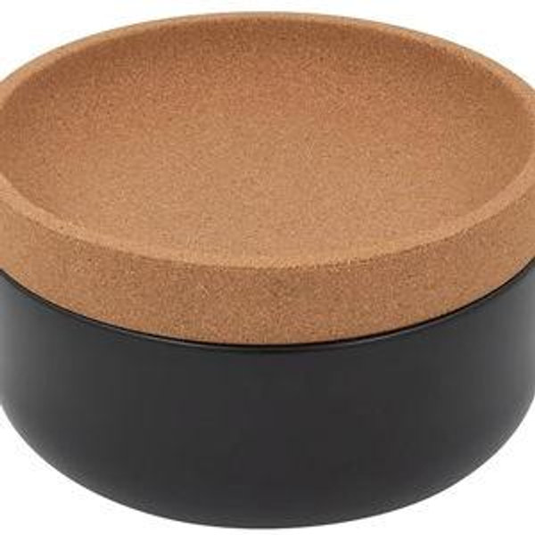 Kamenstein Ceramic and Cork Large Breathable Produce Bowl with Lid Natural Cork and Black Ceramic