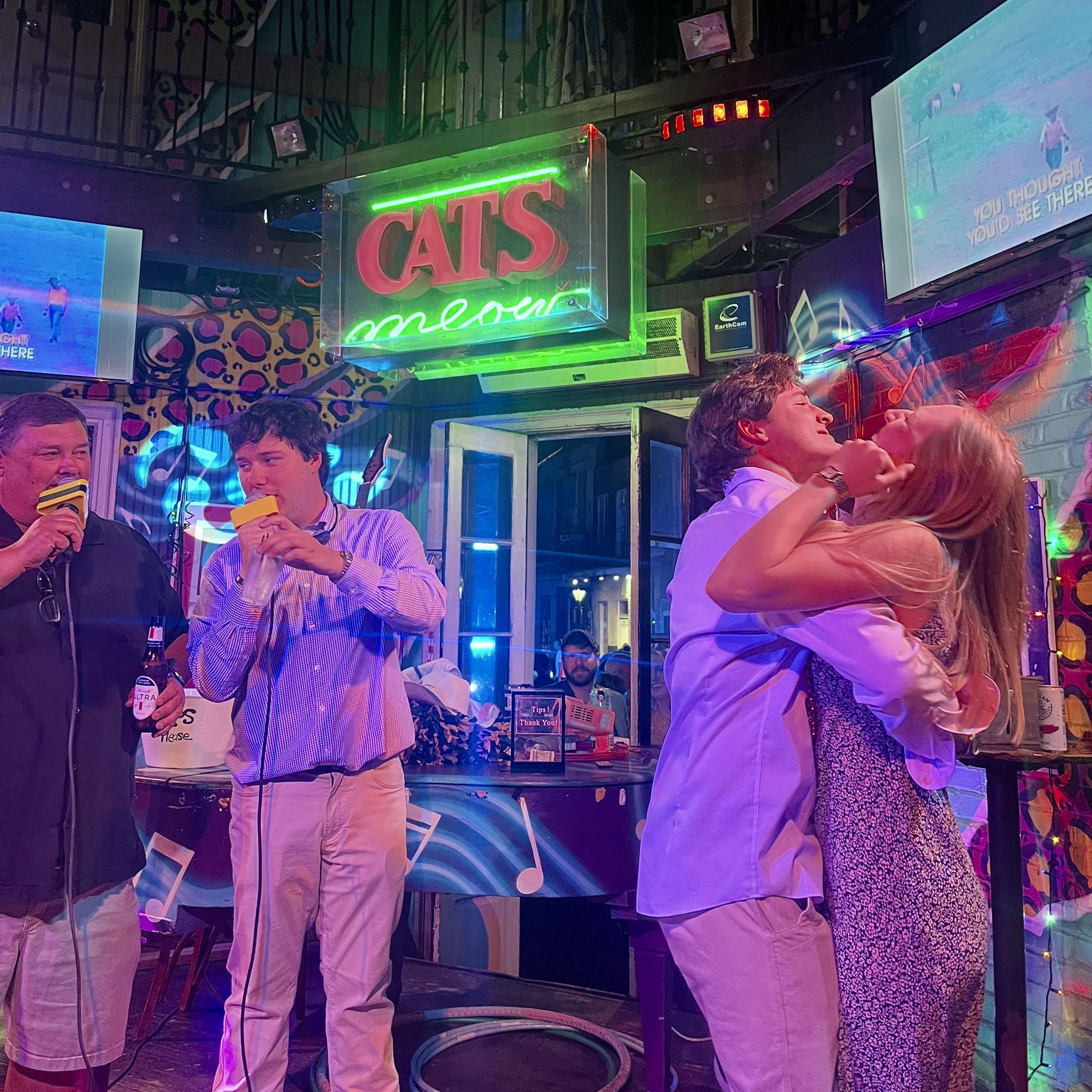 After getting engaged, we celebrated with family and friends by barhopping on Bourbon, naturally. Here, we are dancing to "Friends in Low Places" sung by David's best man, Brendan, and Mr. Mark.