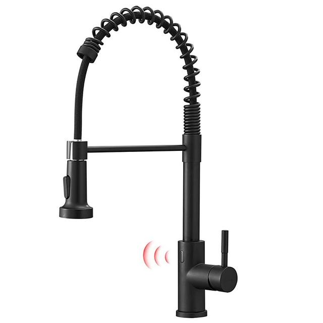 GIMILI Black Touchless Kitchen Faucet with Pull Down Sprayer, Motion Sensor Smart Hands-Free Single Handle Kitchen Sink Faucet, Single Hole Stainless Steel Spring Kitchen Faucet, Matte Black