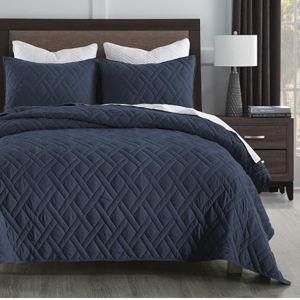 HORIMOTE HOME Quilt Set King Size Navy Blue, Classic Geometric Diamond Stitched Pattern, Ultra Soft Lightweight Bedspread Coverlet for All Season 3 Pieces(1 Quilt and 2 Pillow Shams)