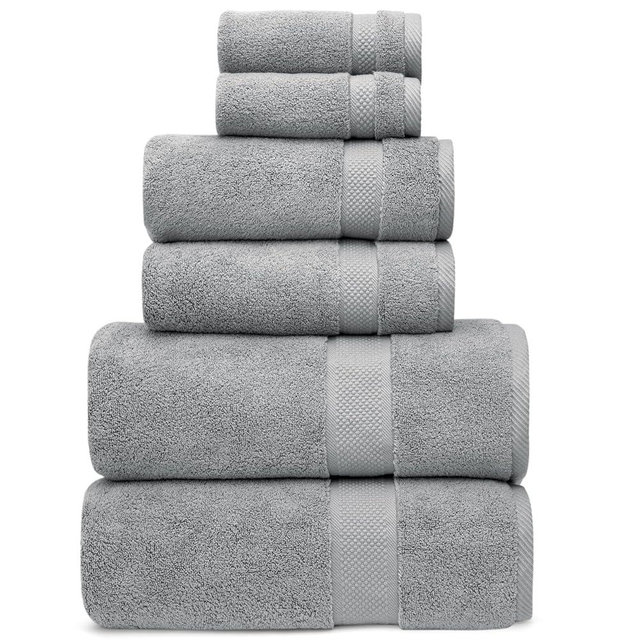 100% Organic Zero-Twist Cotton Towels - Luxury Bath Towels - Ultra Soft & Plush 700GSM Long-Staple Cotton - 6 Piece Towel Set (Pewter Grey)