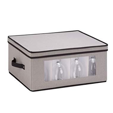Honey-Can-Do SFT-05379 Large Canvas Stemware Window Storage Chest,, Gray, 18.38 in L x 13.88 in W x 8.5 in H