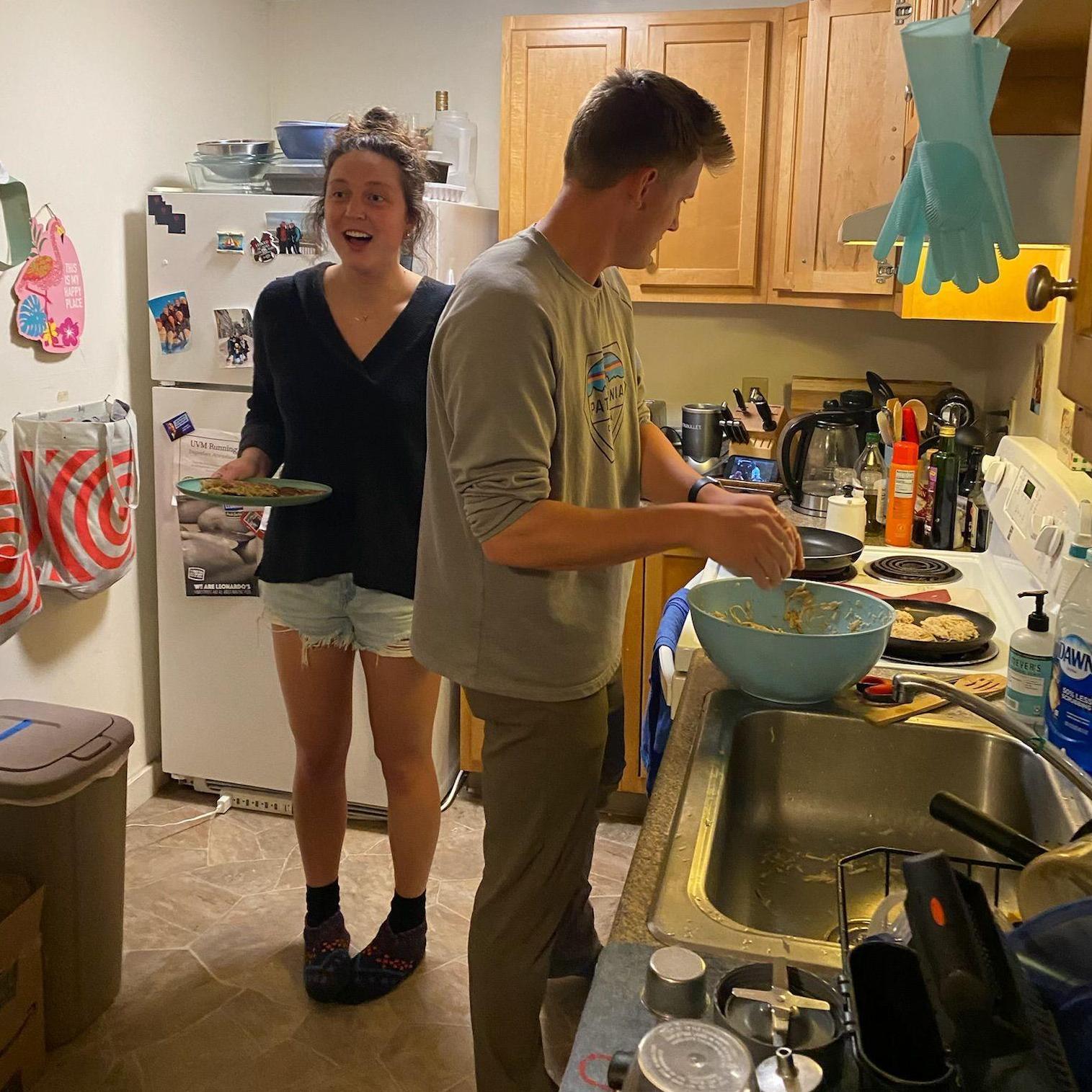 Our cooking adventures started during college visits and now we even own a cookbook.