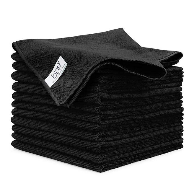 Buff™ Microfiber Cleaning Cloth | Black (12 Pack) | Size 16" x 16" | All Purpose Microfiber Towels - Clean, Dust, Polish, Scrub, Absorbent 