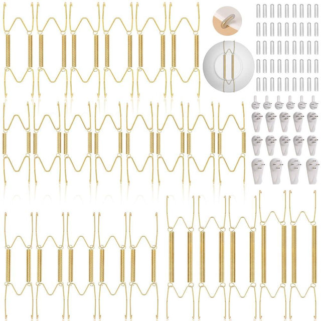 Tetutor 24 pcs Plate Hangers for The Wall, 4/6/8/10/12 Inch Invisible Decorative Wall Plate Hangers, Stainless Steel Plates Walls Hanger for Display Various Sizes with Hooks for Decorative