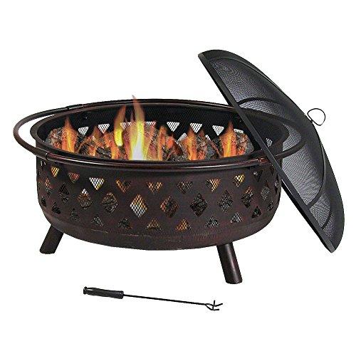 Sunnydaze Crossweave Outdoor Fire Pit - 36 Inch Large Bonfire Wood Burning Patio & Backyard Firepit for Outside with Spark Screen, Fireplace Poker, and Round Cover, Bronze