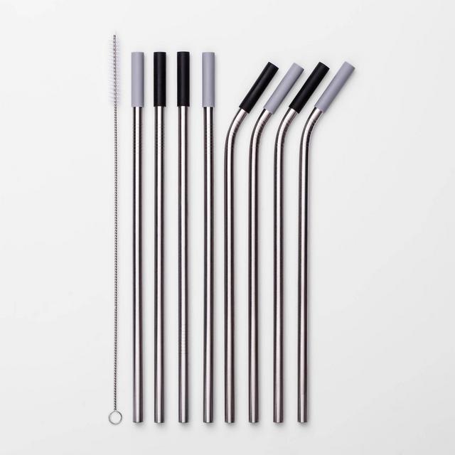 9pc Stainless Steel Straws with Cleaning Brush - Room Essentials™