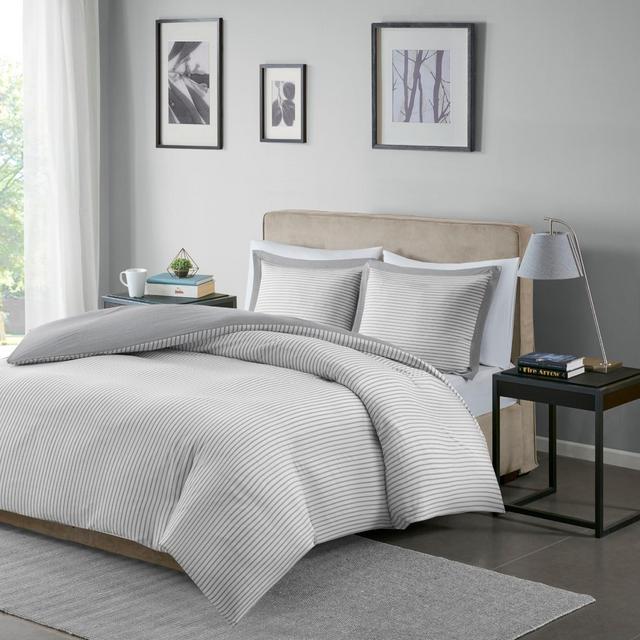 Gray Braydon Reversible Stripe Duvet Cover Mini Set Full/Queen