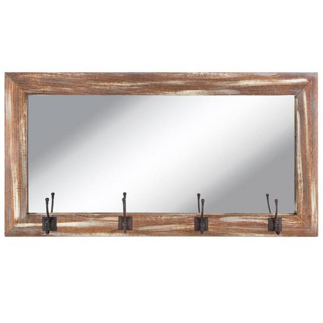 Barnwood Pub Wall Mirror with Hooks