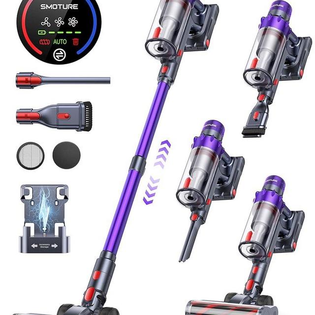Cordless Vacuum Cleaner, 550W 45KPA 60 Mins Runtime Vacuum Cleaners for Home, Stick Vacuum with Self-Standing, Wall Mount Charging and Intelligent Auto Mode, Handheld Vacuum for Pet Hair/Carpet/Floor