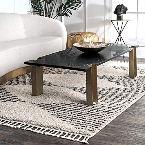 nuLOOM Sophie Striped Sadie Moroccan Diamond Tassel Shag Rug, 7' 10" x 10', Off-White