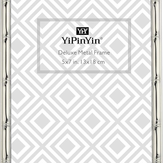 YiPinYin Classy 5x7'' Bamboo Detail Silver Metal Picture Frame,Elegant Silver Plated Baby Nurse Photo Frames 5x7'' With Soft Touch Velvet Backing for Desktop and Wall Décor