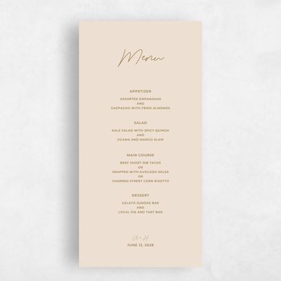 Sand, Yellow Wedding Menu - Geneva