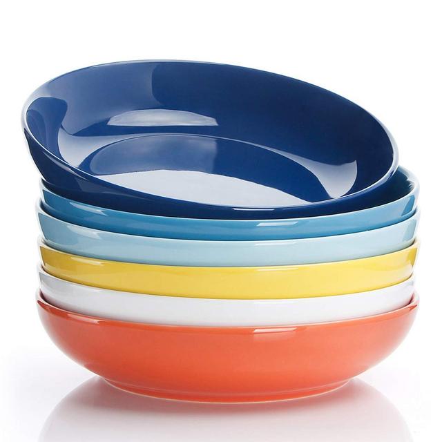 Sweese 112.002 Porcelain Salad Pasta Bowls - 22 Ounce - Set of 6, Hot Assorted Colors