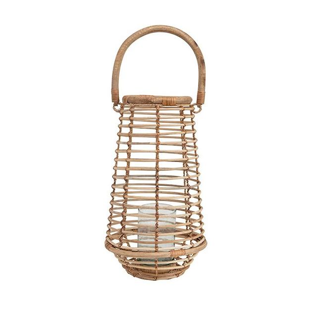 Bloomingville Handmade Rattan Tapered Lantern with Handle & Glass Insert, Natural (Holds 3" Pillar) Candle Holder