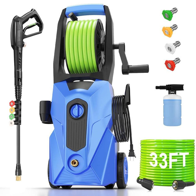 Pressure Washer 5000PSI Power Washers Powered with 33ft Pressure Hose, 4 Nozzle and Foam Cannon, powerwashers for Home, Cars, Fences, Patio, Upgraded Blue