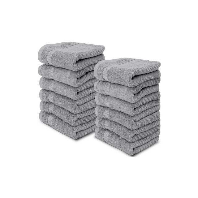 White Classic Luxury 100% Cotton Washcloths Set of 12 - 13x13" Light-Grey