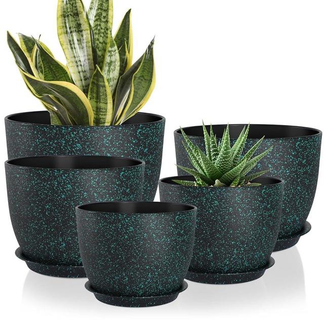 YNNICO Plant Pots 10/9/8/7.5/7 inch Set of 5,Flower Pots with Multi Mesh Drainage Holes, Large Planters for Indoor Outdoor Garden Plants and Flowers. (Green Speckles)